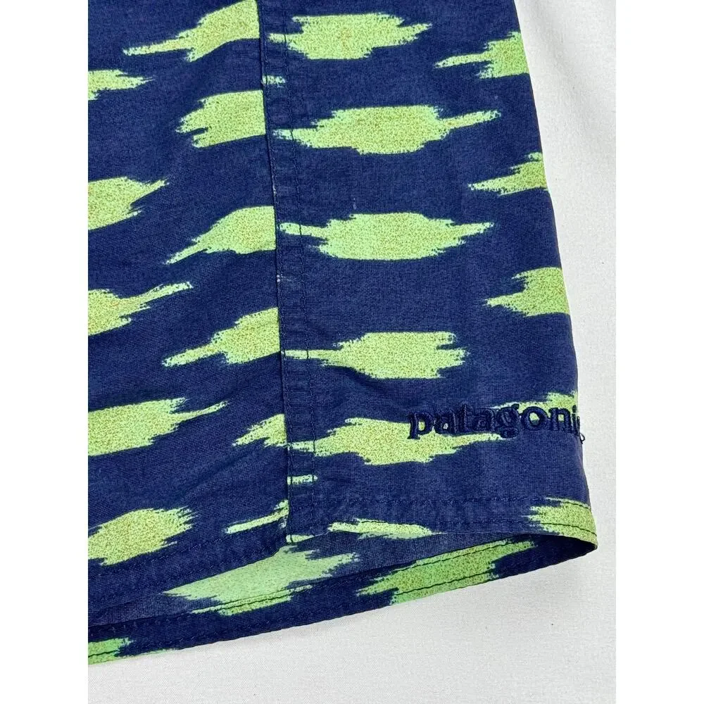 Patagonia Wavefarer Swim Trunk Board Short 31 Blue Green Button Tie Waist Pocket